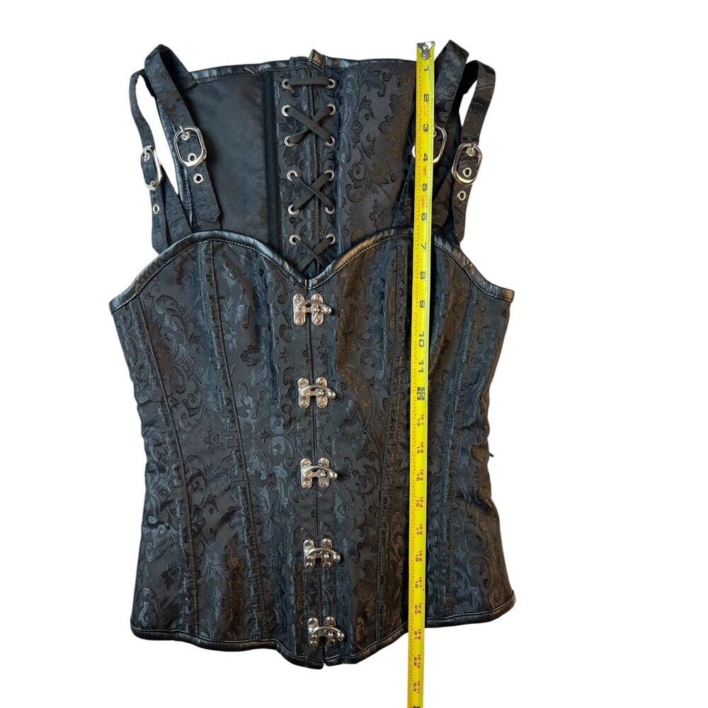 Black Jacquard Bustier Corset Top  Size M  Steampunk Renaissance Biker Gothic - Picture 6 of 13
